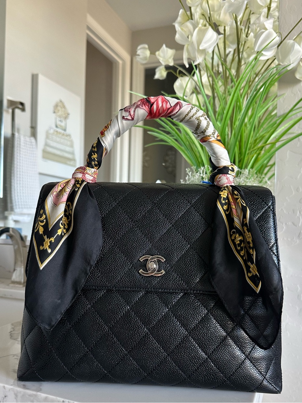 Vintage Chanel Kelly Flap Bag Caviar Leather with Silver Hardware (2000)